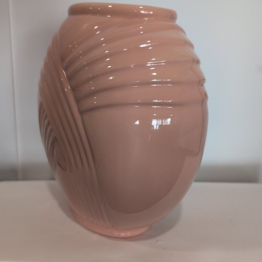 Vintage Post Art Deco Rose Salmon Light Mauve 12" Tall Ceramic Vase - Picture 5 of 8